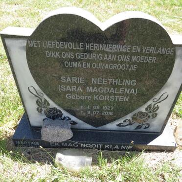 NEETHLING Sara Magdalena nee KORSTEN 1927-2016