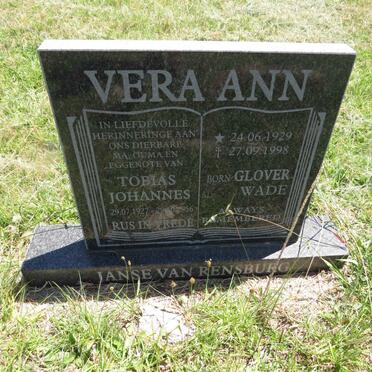 RENSBURG Tobias Johannes, Janse van 1927-1956 & Vera Ann formerly WADE nee GLOVER 1929-1998