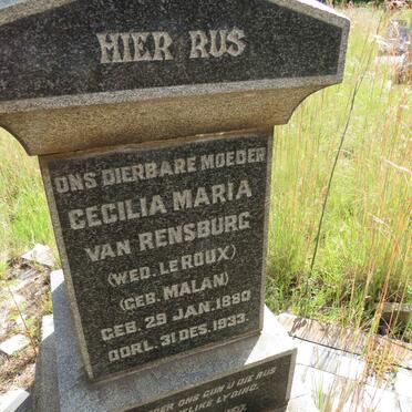 RENSBURG Cecilia Maria, van voorheen LE ROUX nee MALAN 1880-1933