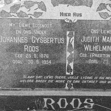 ROOS Johannes Gysbertus 1876-1954 &amp; Judith Margaretha Wilhelmina PRESTON 1881-1966