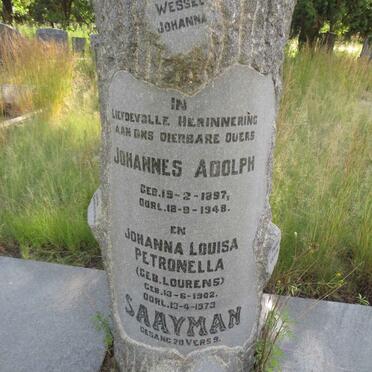 SAAYMAN Johannes Adolph 1897-1948 & Johanna Louisa Petronella LOURENS 1902-1973