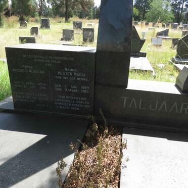 TALJAARD Jacobus Adriaan 1894-1961 & Hester Maria VAN DER MERWE 1899-1985 