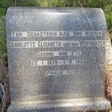 WESTHUIZEN Charlotte Elizabeth, van der nee VAN ZYL 1879-1950