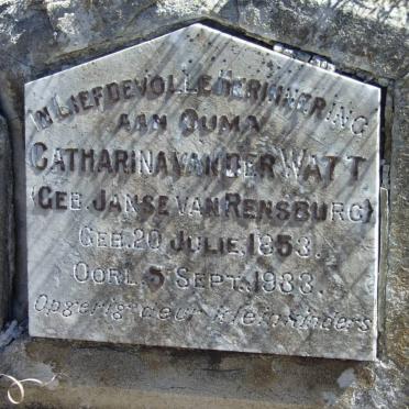 WATT Catharina, van der nee JANSE VAN RENSBURG 1853-1933