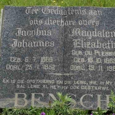 BENSCH Jacobus Johannes 1866-1952 &amp; Magdalena Elizabeth DU PLESSIS 1869-1962