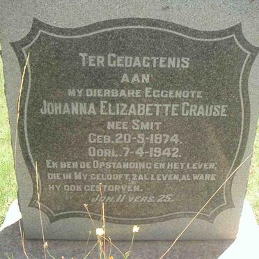 CRAUSE Johanna Elizabette nee SMIT 1874-1942