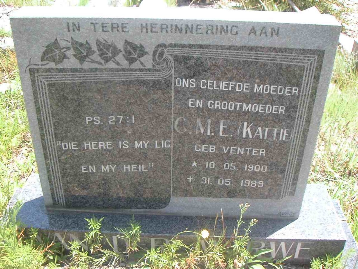 MERWE C.M.E., van der nee VENTER 1900-1989