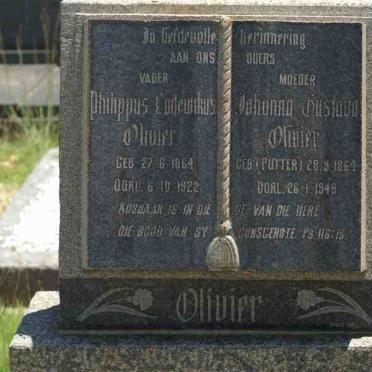 OLIVIER Philippus Lodewikus 1864-1922 &amp; Johanna Gustava PUTTER 1864-1949