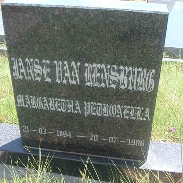 RENSBURG Margaretha Petronella, Janse van 1894-1986