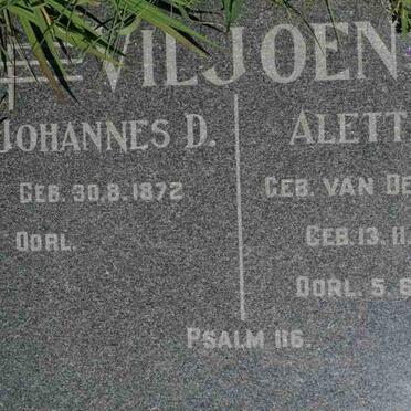 VILJOEN Johannes D. 1872- &amp; Aletta M. VAN DEVENTER 1873-1956
