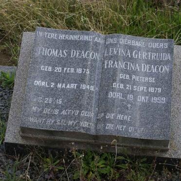 DEACON Thomas 1875-1949 &amp; Levina Gertruida Francina PIETERSE 1879-1959