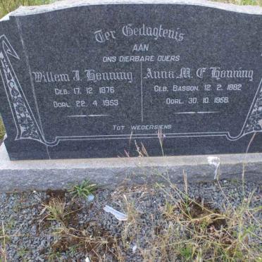 HENNING Willem J. 1896-1953 &amp; Anna M.F. BASSON 1882-1956