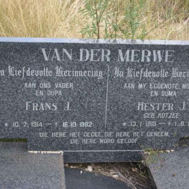 MERWE Frans J., van der 1914-1982 &amp; Hester J. KOTZEE 1915-1981