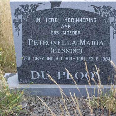 PLOOY Petronella Maria, du, formerly HENNING, nee GREYLING 1910-1984