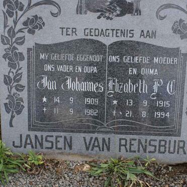 RENSBURG Jan Johannes, Jansen van 1909-1982 &amp; Elizabeth P.C. 1915-1994