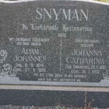 SNYMAN Adam Johannes 1874-1959 &amp; Johanna Catharina SWANEPOEL 1882-1966