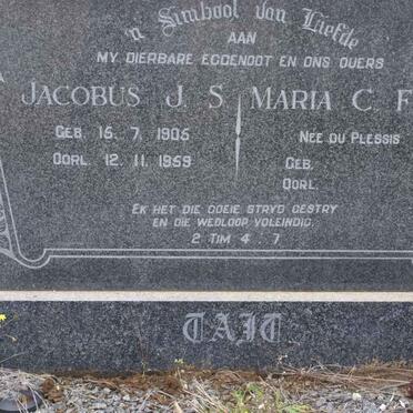 TAIT Jacobus J.S. 1905-1959 &amp; Maria C.F.J. DU PLESSIS