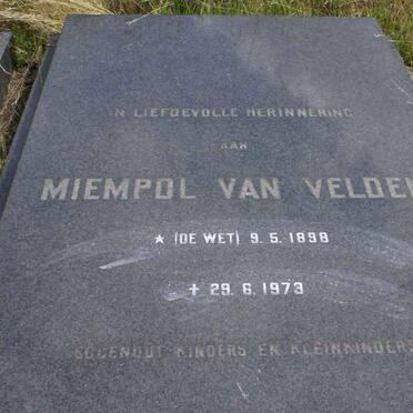 VELDEN Miempol, van nee DE WET 1898-1973