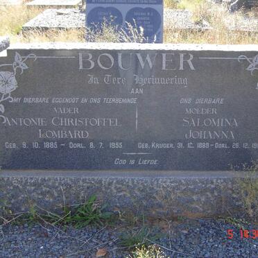 BOUWER Antonie Christoffel Lombard 1885-1955 &amp; Salomina Johanna KRUGER 1889-1965