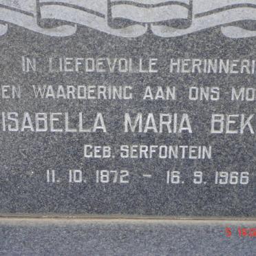 BEKKER Isabella Maria nee SERFONTEIN 1872-1966