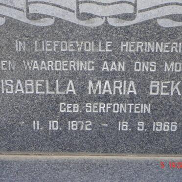 BEKKER Isabella Maria nee SERFONTEIN 1872-1966