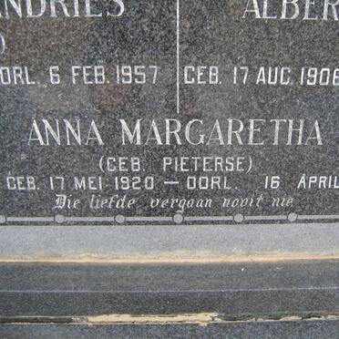 BURGER Anna Margaretha formerly le ROUX nee PIETERSE 1920-2000