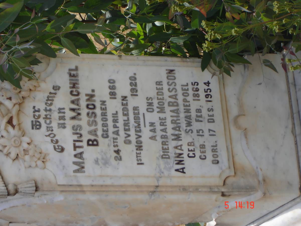 BASSON Matijs Machiel 1860-1920 &amp; Anna Maria SWANEPOEL 1865-1954