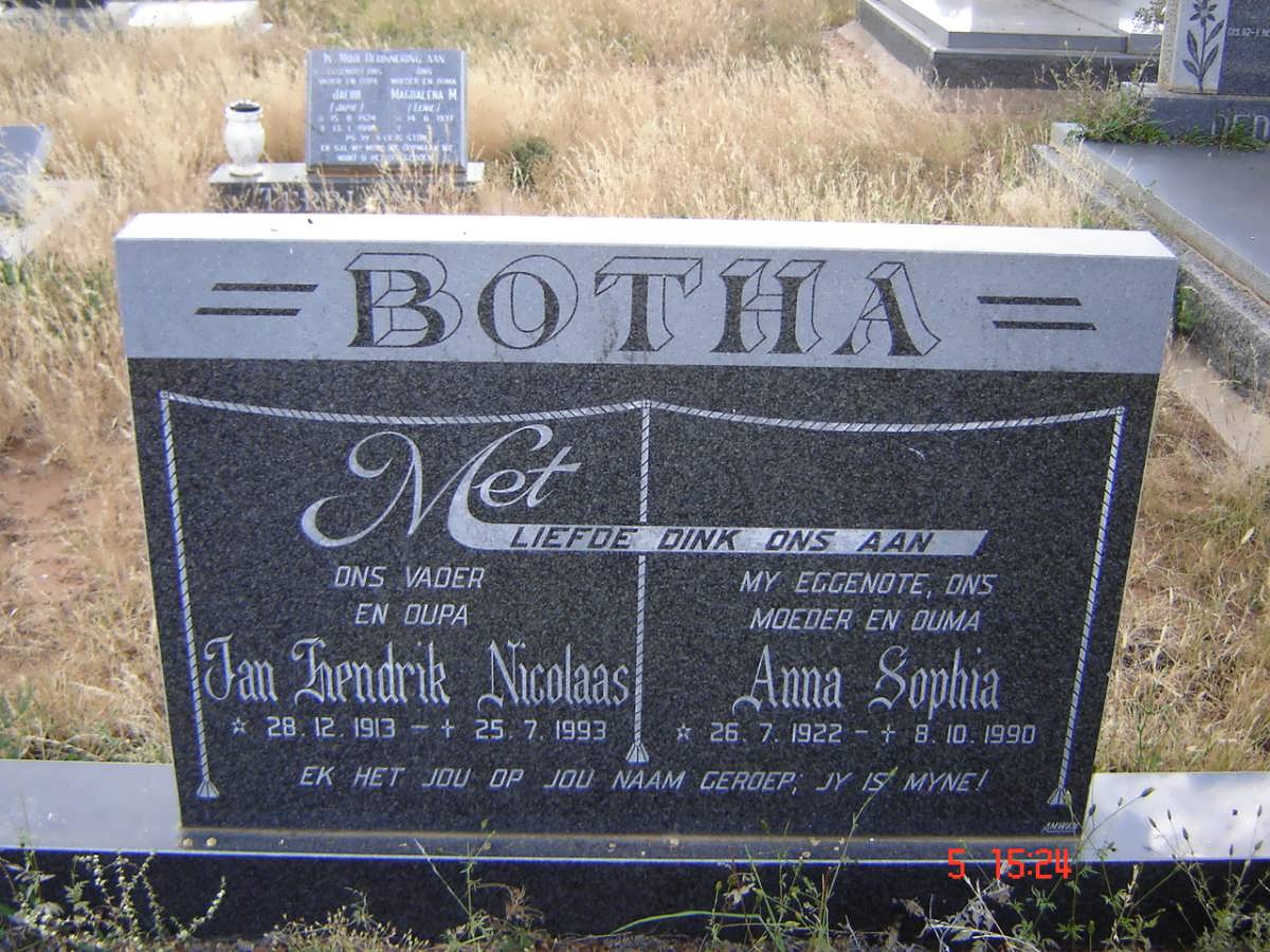 BOTHA Jan Hendrik Nicolaas 1913-1993 &amp; Anna Sophia 1922-1990