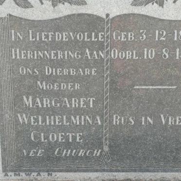 CLOETE Margaret Welhelmina nee CHURCH 1876-1947
