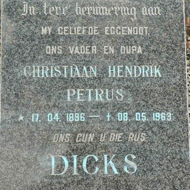 DICKS Christiaan Hendrik Petrus 1896-1963