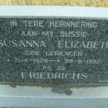 FRIEDRICHS Susanna Elizabeth nee GERENGER 1928-1992