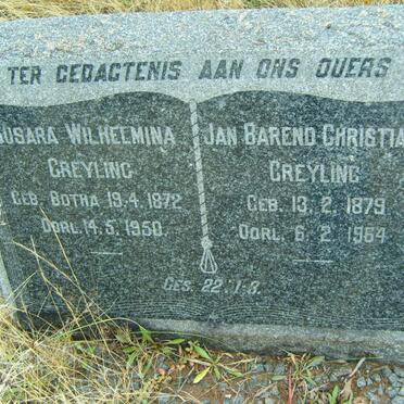 GREYLING Jan Barend Christiaan 1879-1964 &amp; Susara Wilhelmina BOTHA 1872-1950
