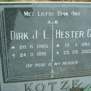 KOTZE Dirk J.L. 1903-1991 &amp; Hester C. 1913-2002