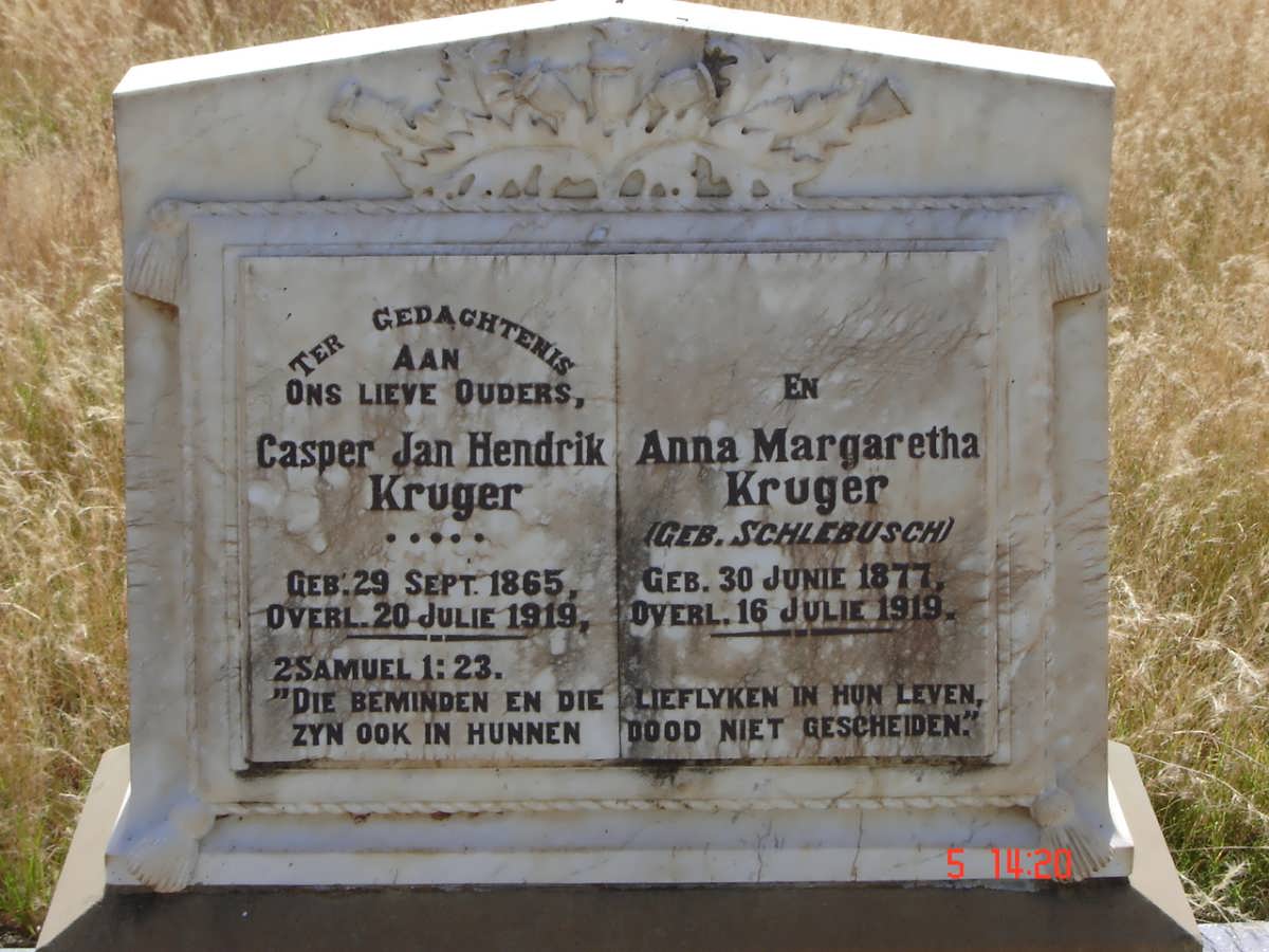 KRUGER Casper Jan Hendrik 1865-1919 &amp; Anna Margaretha SCHLEBUSCH 1877-1919