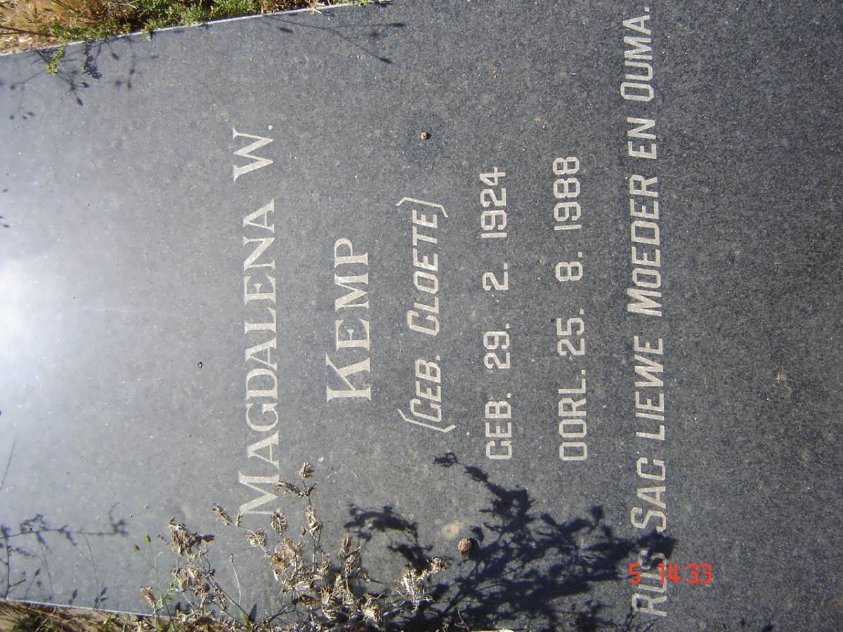 KEMP Magdalena W. nee CLOETE 1924-1988