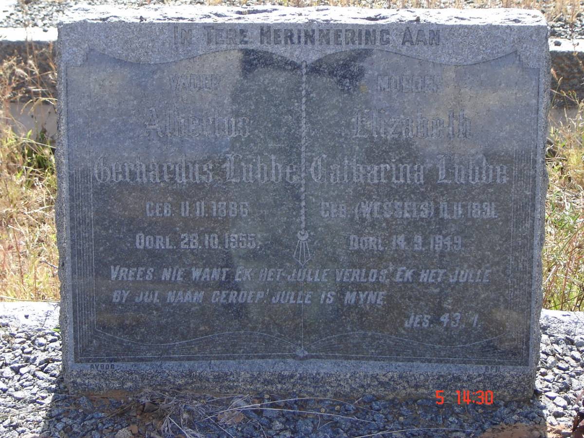 LUBBE Albertus Gerhardus 1886-1955 &amp; Catharina WESSELS 1891-1949