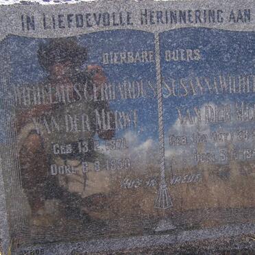 MERWE Wilhelmus Gerhardus, van der 1871-1950 &amp; Susanna Wilhelmina de WET 1872-1946