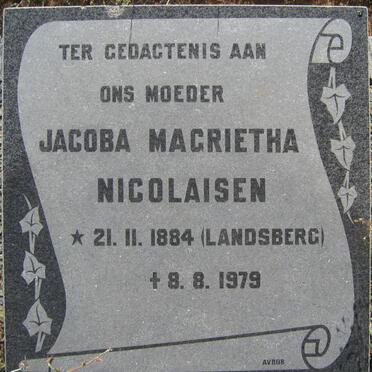 NICOLAISEN Jacoba Magrietha nee LANDSBERG 1884-1979