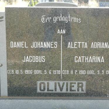 OLIVIER Daniel Johannes Jacobus 1906-1978 &amp; Aletta Adriana Catharina 1910-1985