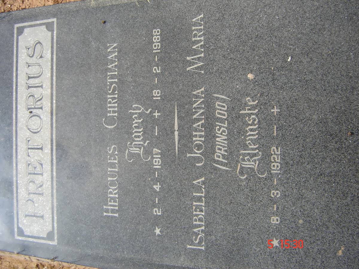 PRETORIUS Hercules Christiaan 1917-1988 &amp; Isabella Johanna Maria PRINSLOO 1922-
