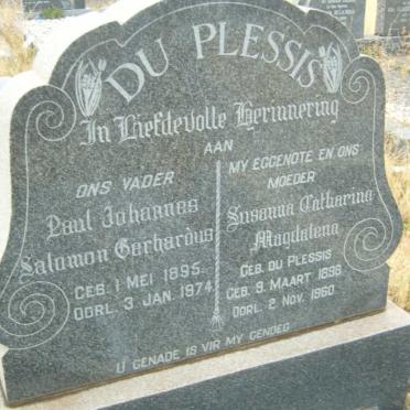 PLESSIS Paul Johannes Salomon Gerhardus, du 1895-1974 &amp; Susanna Catharina Magdalena DU PLESSIS 1896-1960