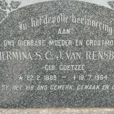 RENSBURG Hermina S.C.J., van nee COETZEE 1889-1964