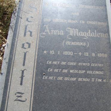 SCHOLTZ Anna Magdalena nee HENDRIKS 1900-1966