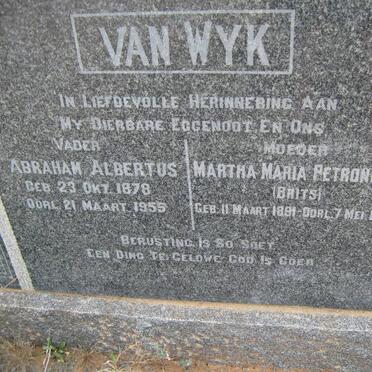 WYK Abraham Albertus, van 1878-1955 &amp; Martha Maria Petronella BRITZ 1891-1978