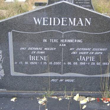 WEIDEMAN Japie 1918-1993 &amp; Irene 1920-2002