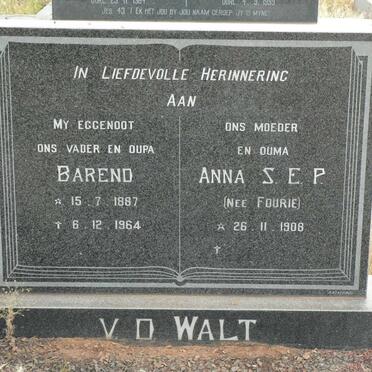 WALT Barend, van der 1887-1964 &amp; Anna S.E.P. FOURIE 1908-