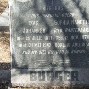 BURGER Izak Johannes 1871-1947 &amp; Sophia Nanette WANTENAAR 1878-1950