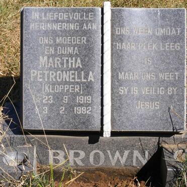 BROWN Martha Petronella nee KLOPPER 1919-1982
