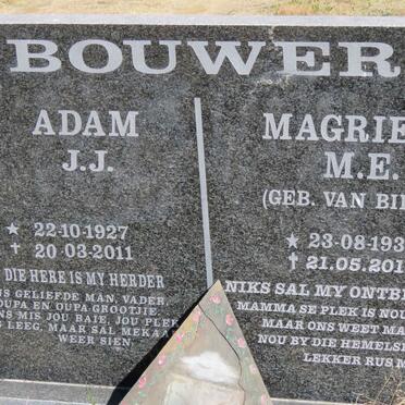 BOUWER Adam J.J. 1927-2011 &amp; Magrieta M.E. VAN BILJON 1933-2013