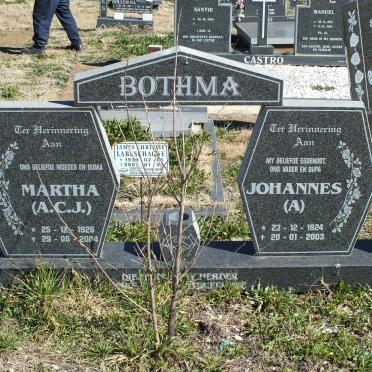 BOTHMA Johannes A. 1924-2003 &amp; Martha A.C. J. 1926-2004